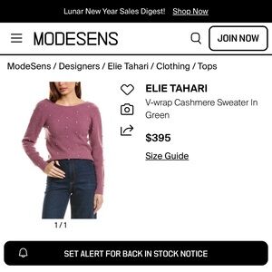 ELIE TAHARI 🩷 V-WRAP CASHMERE SWEATER IN MAUVE 🎀 perfect condition 🎀